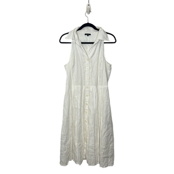 claudia Strater white sleeveless flax- linen button down midi dress - Picture 1 of 9
